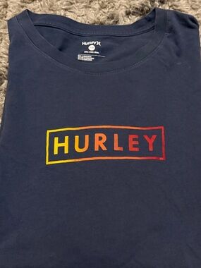 Hurley Navy T-Shirt with Yellow-to-Red Gradient Logo